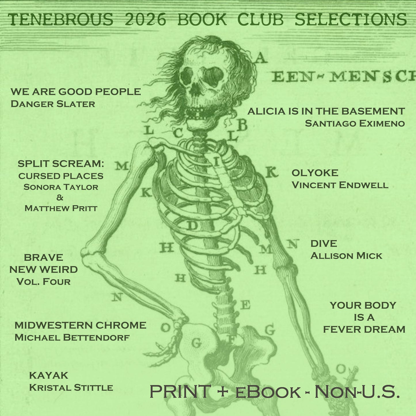 2026 TENEBROUS BOOK CLUB **Non-U.S. Customers** (9 books total, print + eBook) - NO ADDITIONAL SHIPPING CHARGES